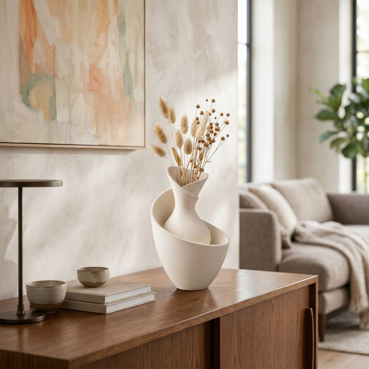 Vase Décoratif Sculptural | Design Nordique Noir & Blanc