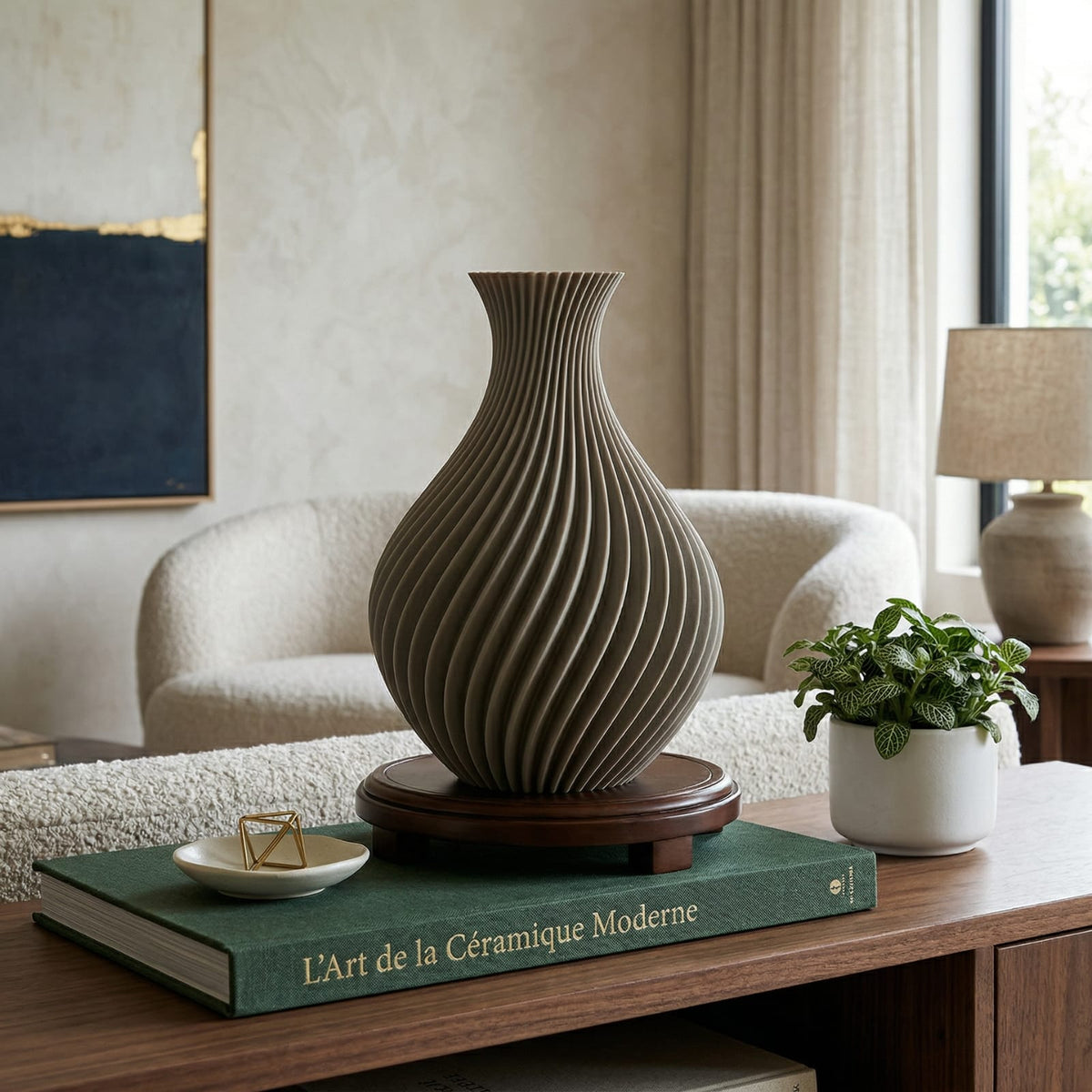 Vase décoratif texturé rétro beige