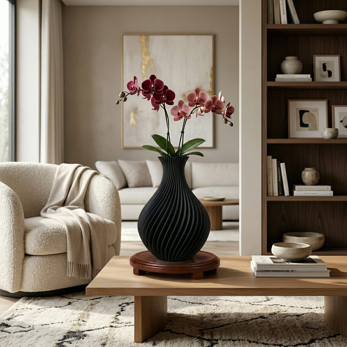 Vase décoratif texturé rétro noir