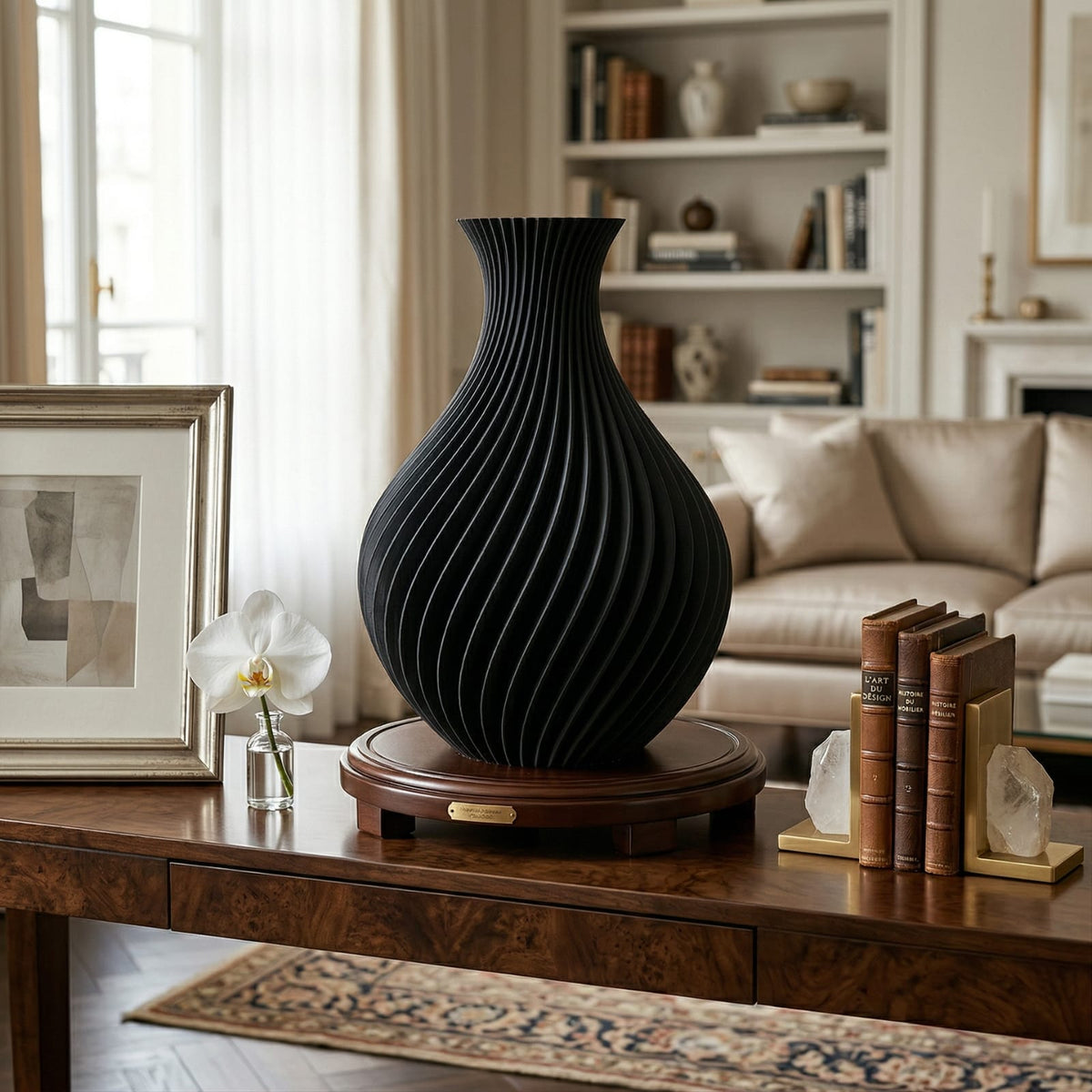 Vase décoratif texturé rétro noir