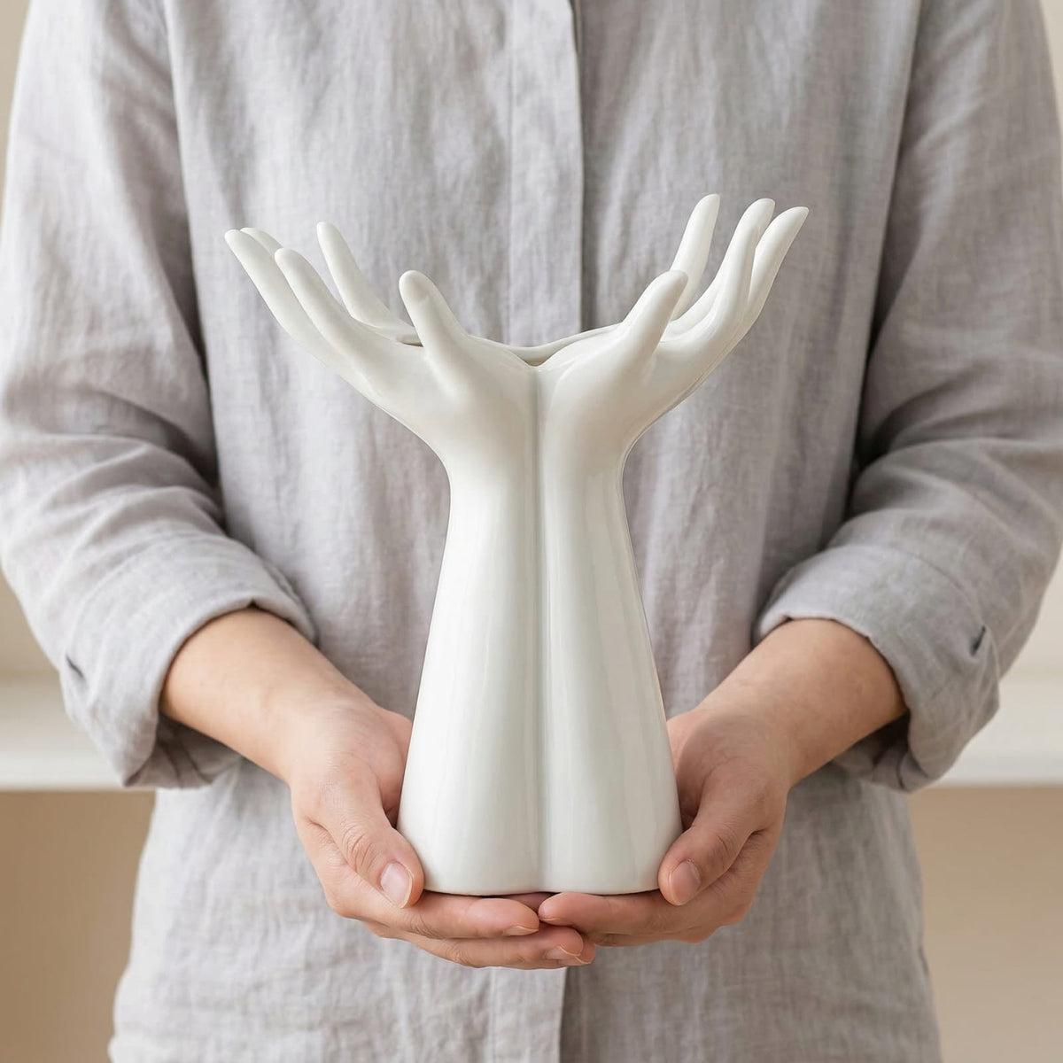 Vase design mains en céramique blanche