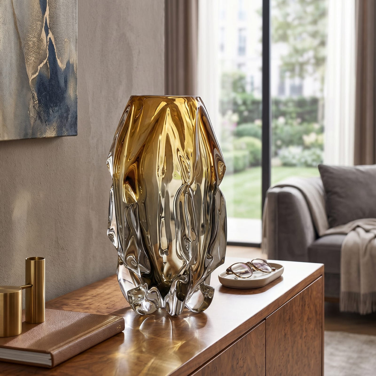 Vase design original en verre de cristal