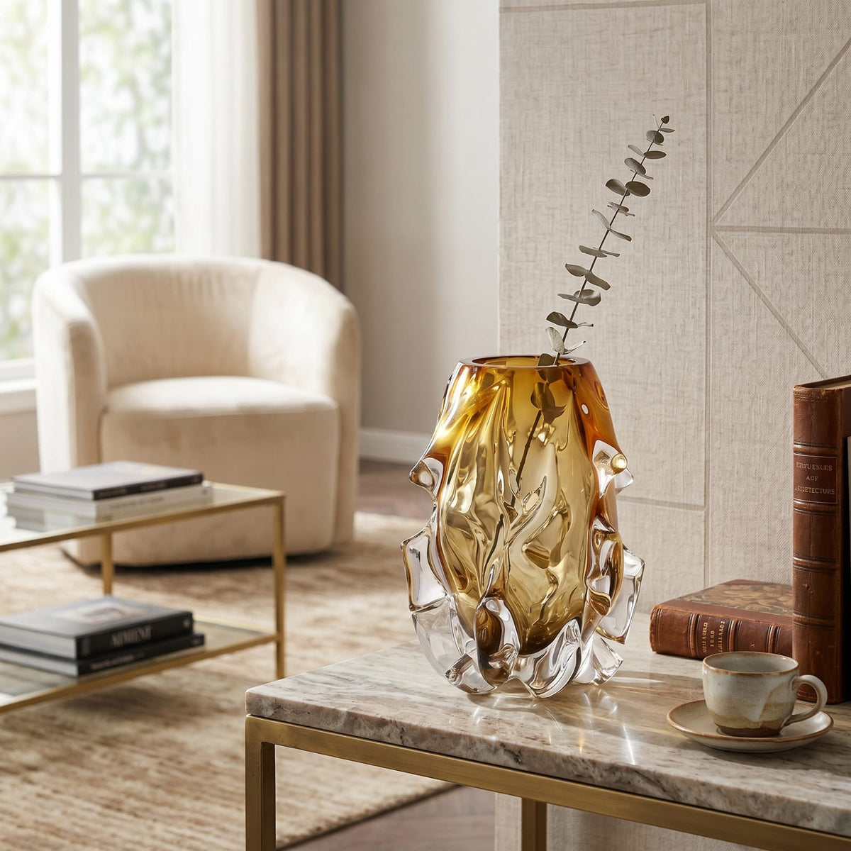 Vase design original en verre de cristal