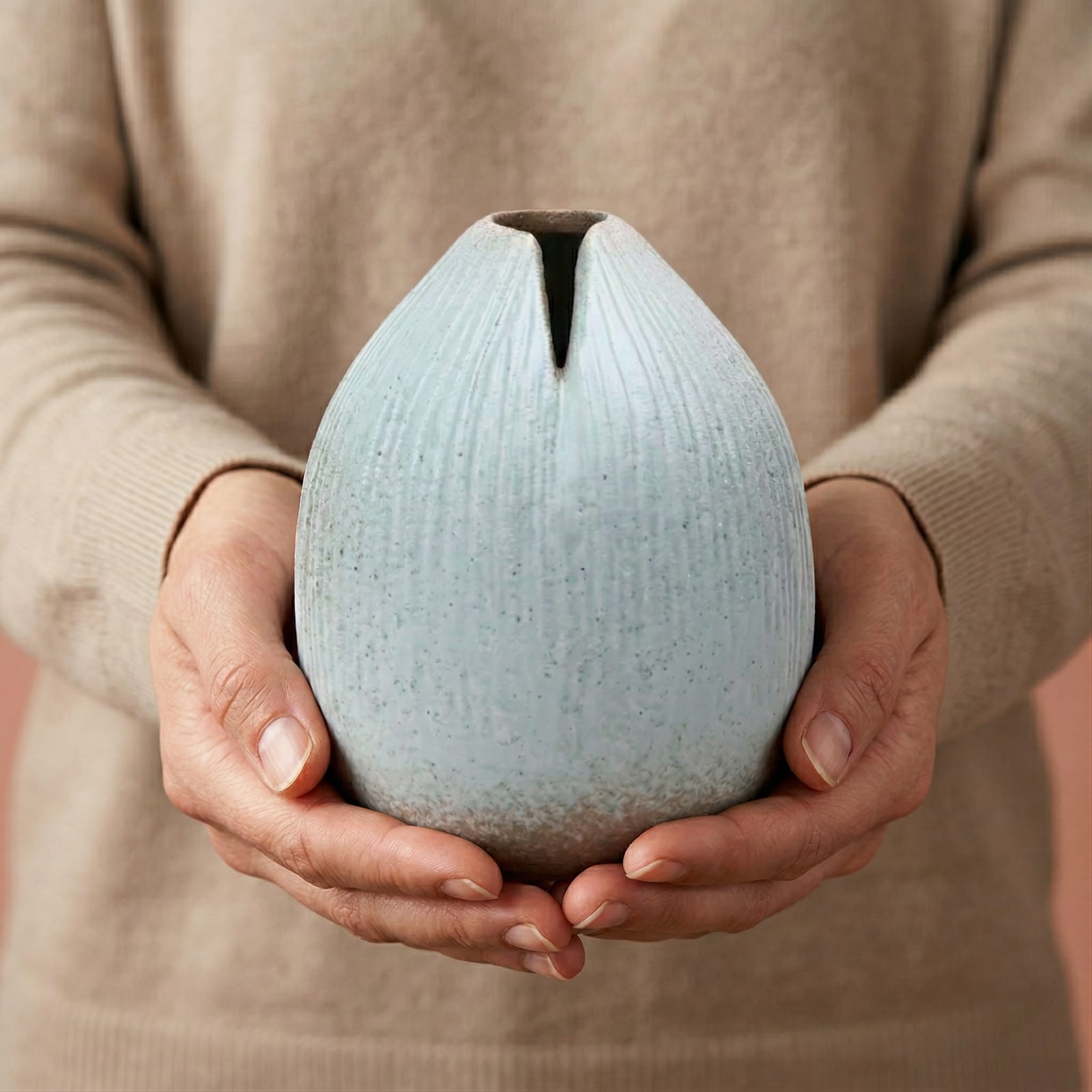 Vase du japon en terre cuite – forme galet texturée Image