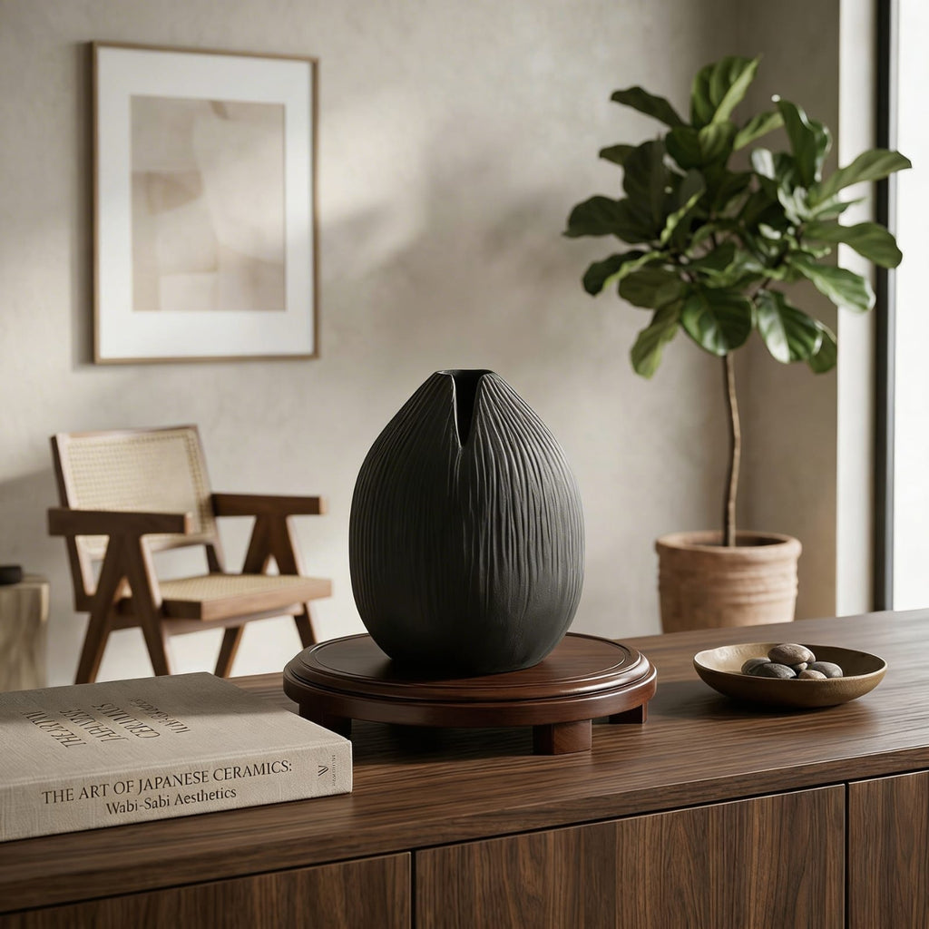Vase du japon en terre cuite – forme galet texturée
