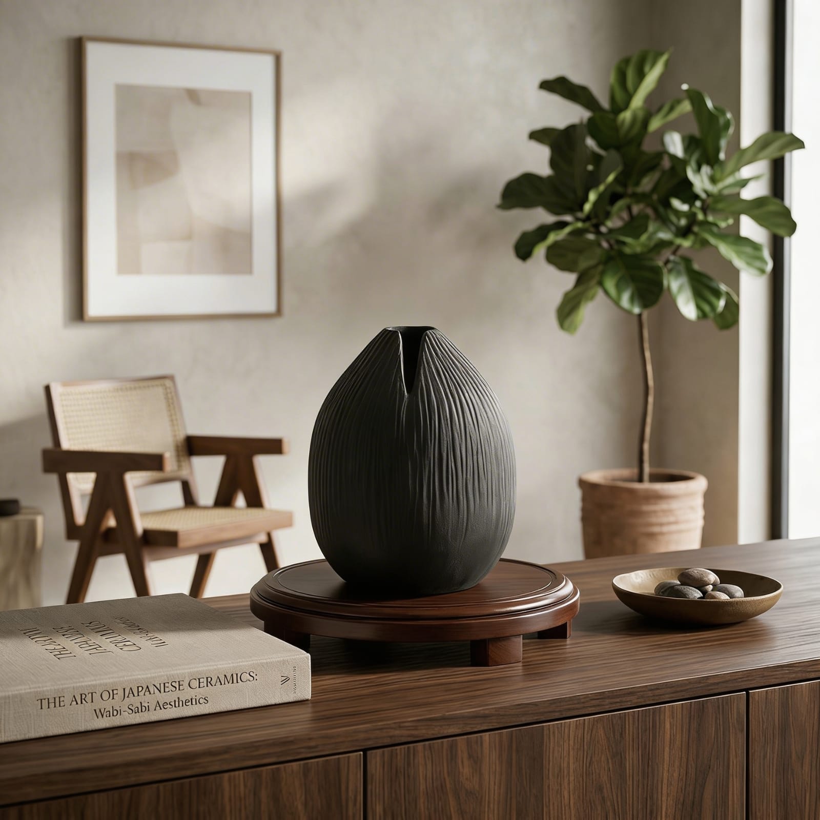 Vase du japon en terre cuite – forme galet texturée Image