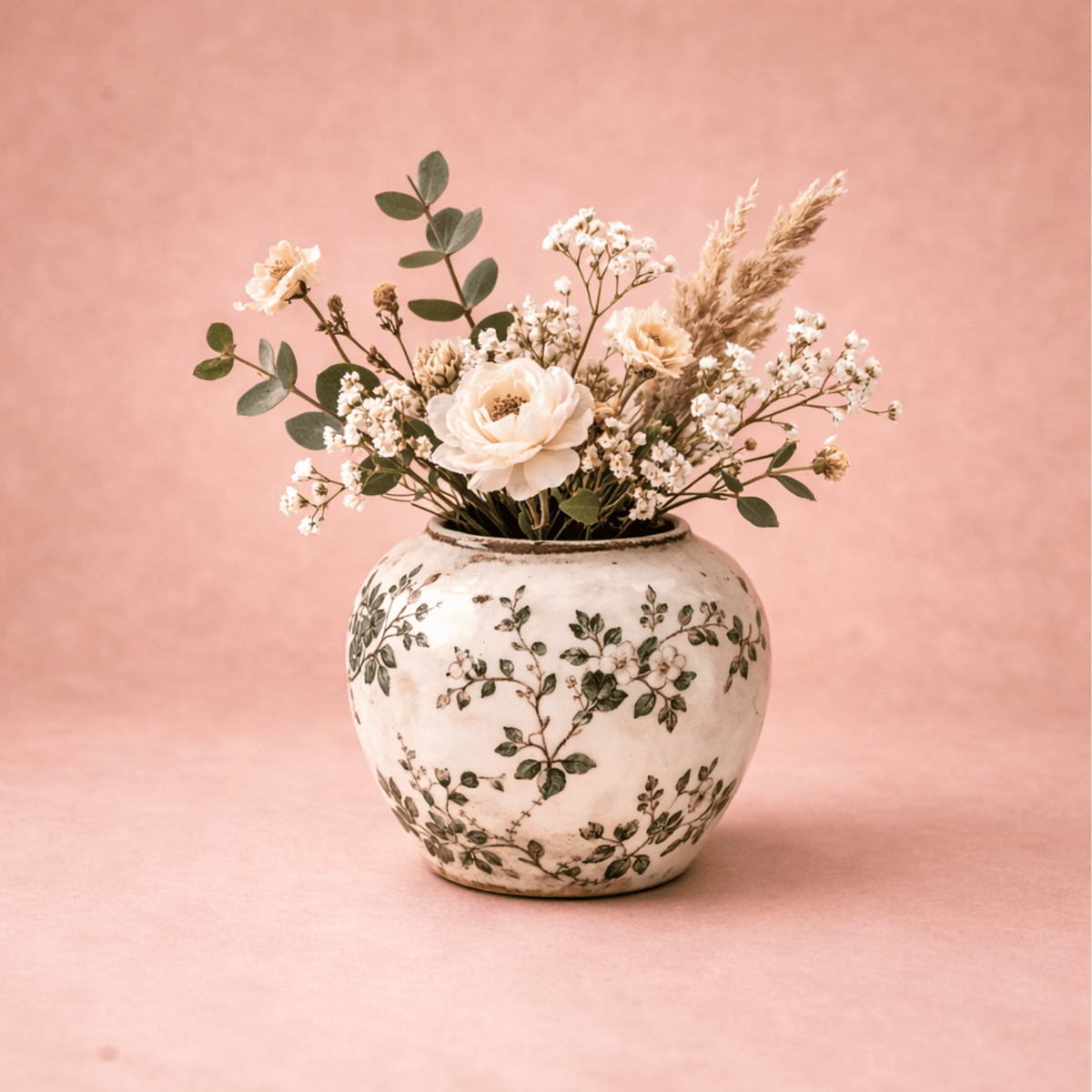 Vase en céramique dessin à fleurs | Vase floral vintage