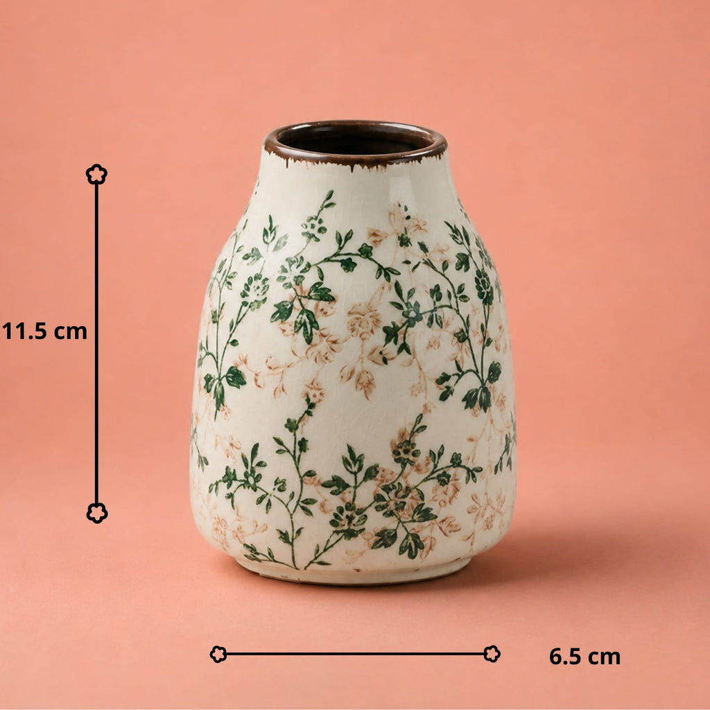 Vase en céramique dessin à fleurs | Vase floral vintage