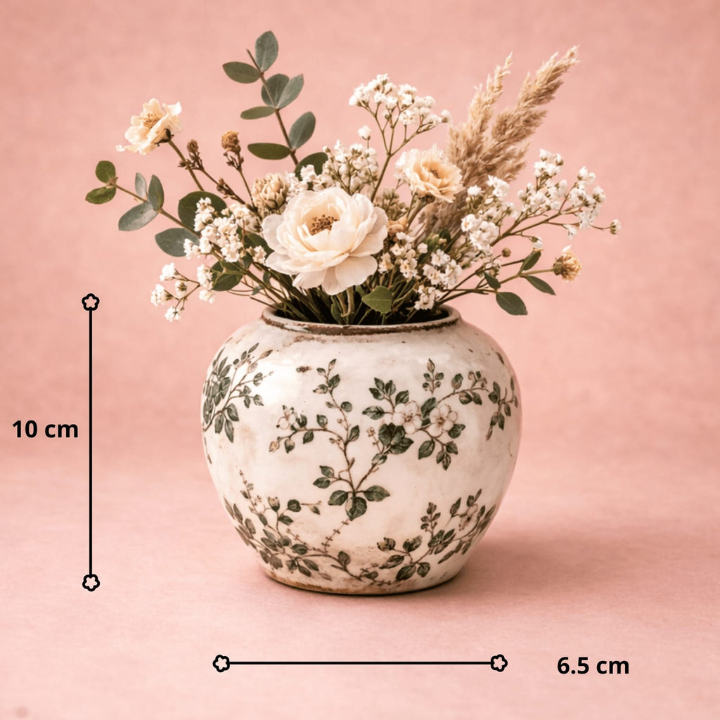 Vase en céramique dessin à fleurs | Vase floral vintage
