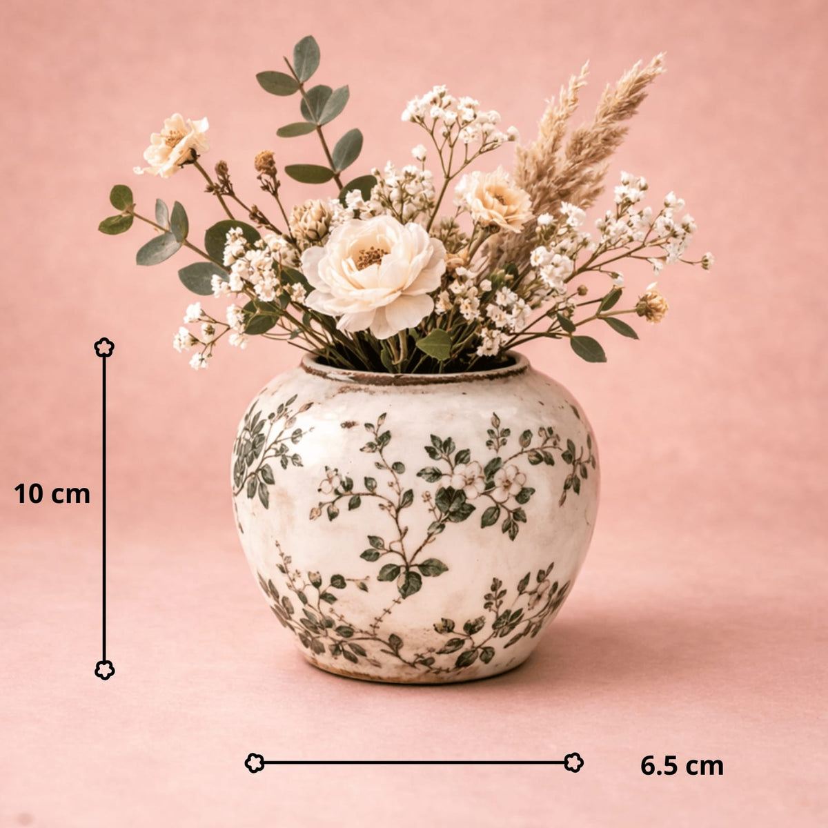 Vase en céramique dessin à fleurs | Vase floral vintage