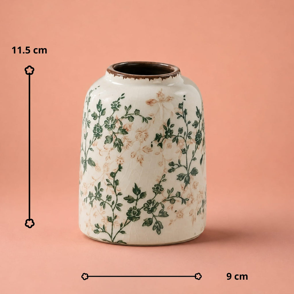 Vase en céramique dessin à fleurs | Vase floral vintage
