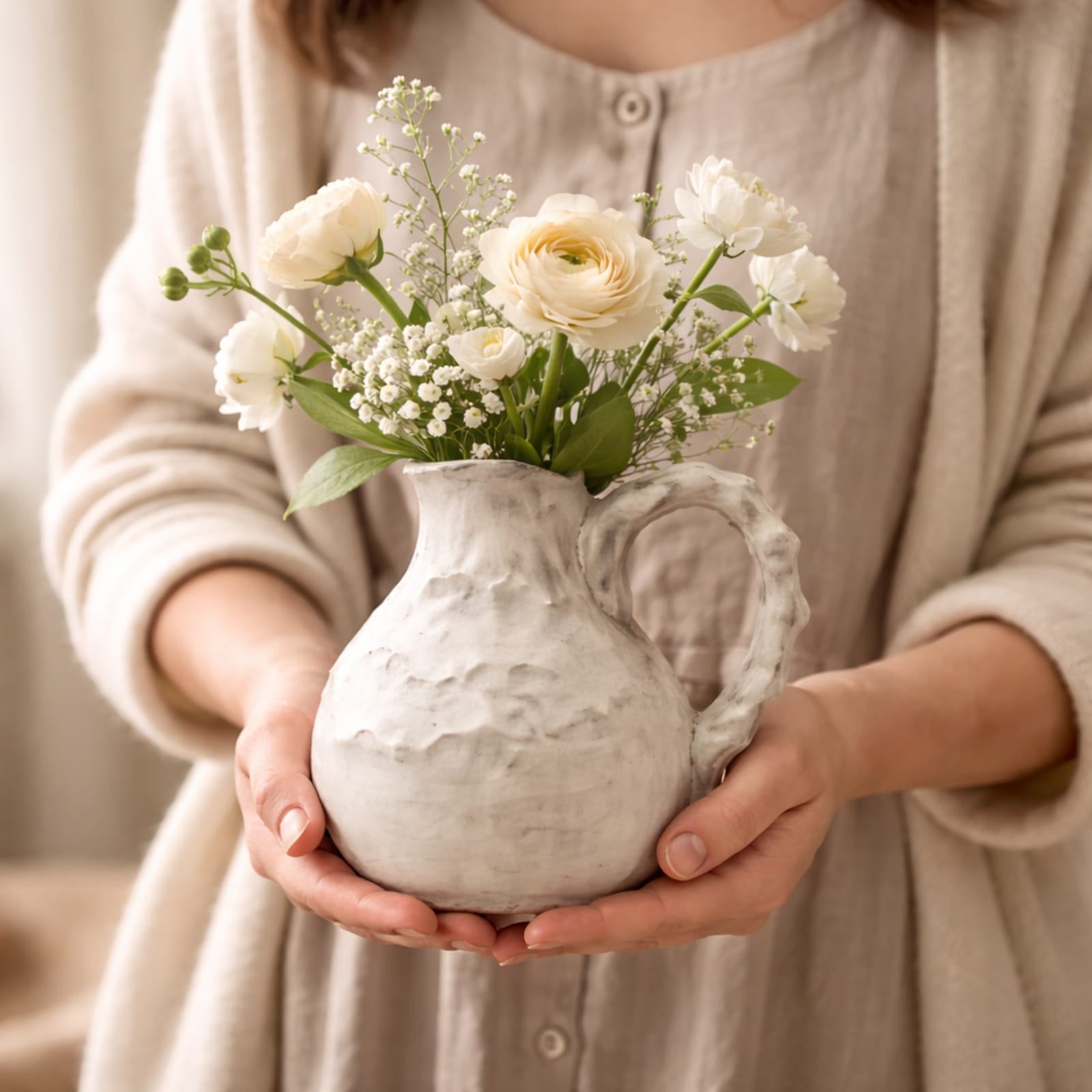 Vase en céramique vintage avec anse | Décoration bohème Image