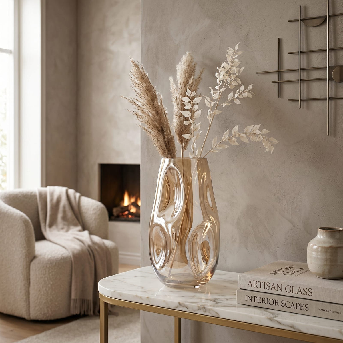 Vase en vitrail original transparent ambre