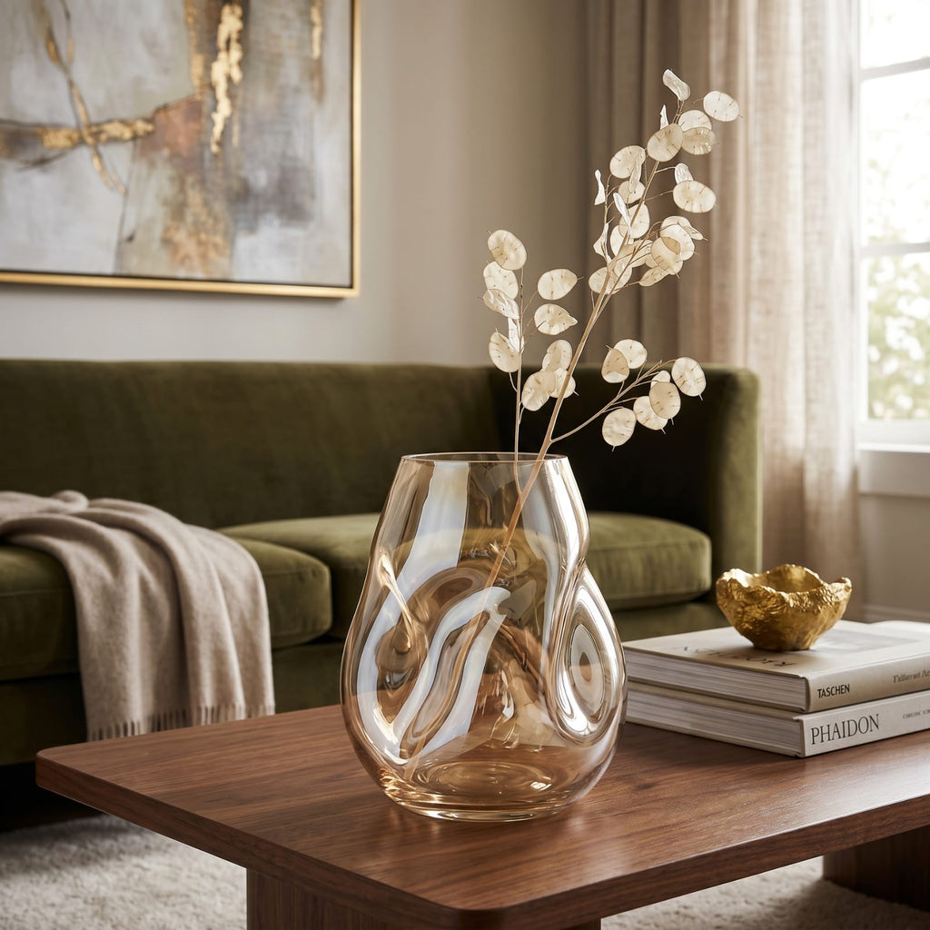 Vase en vitrail original transparent ambre