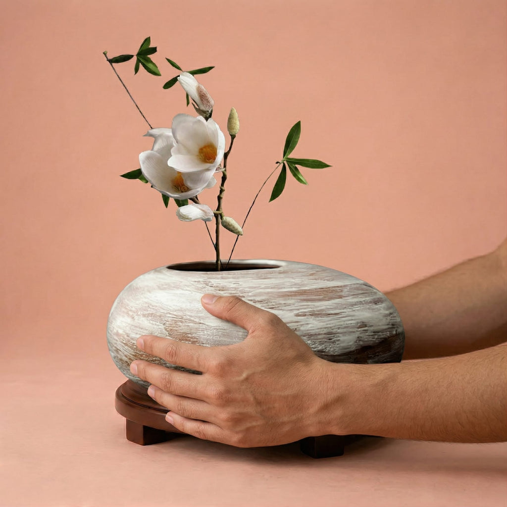 Vase galet japonais noir en terre cuite