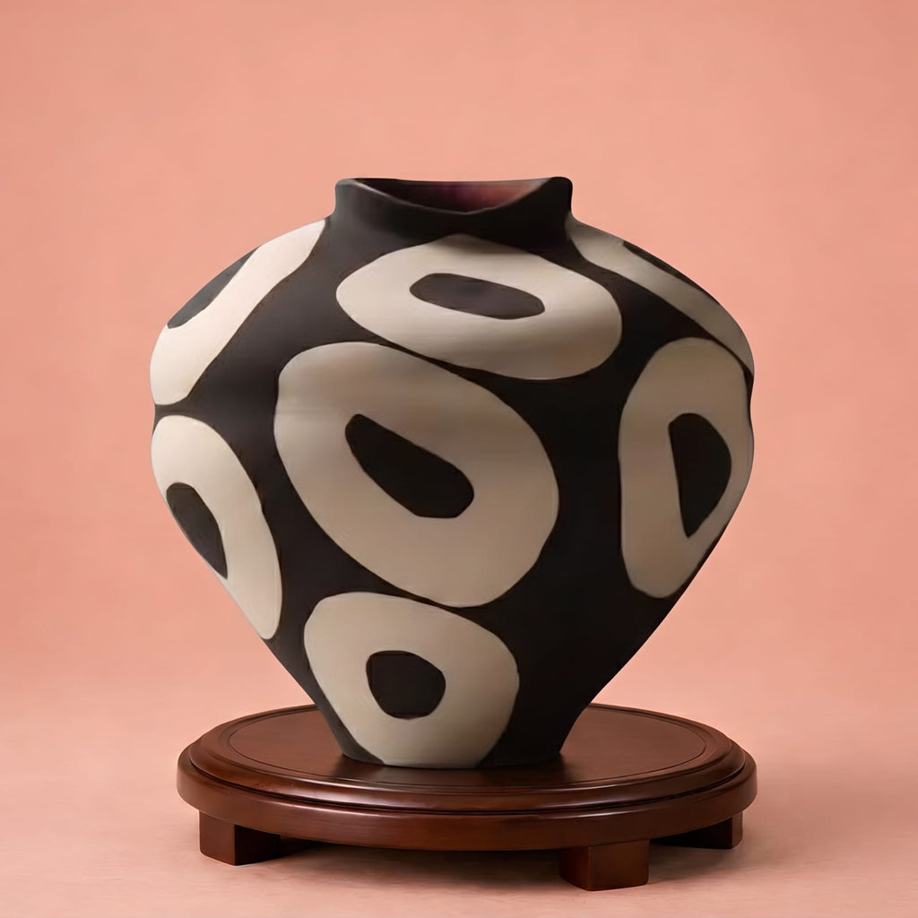 Vase Géométrique en Céramique à Cercles Peints