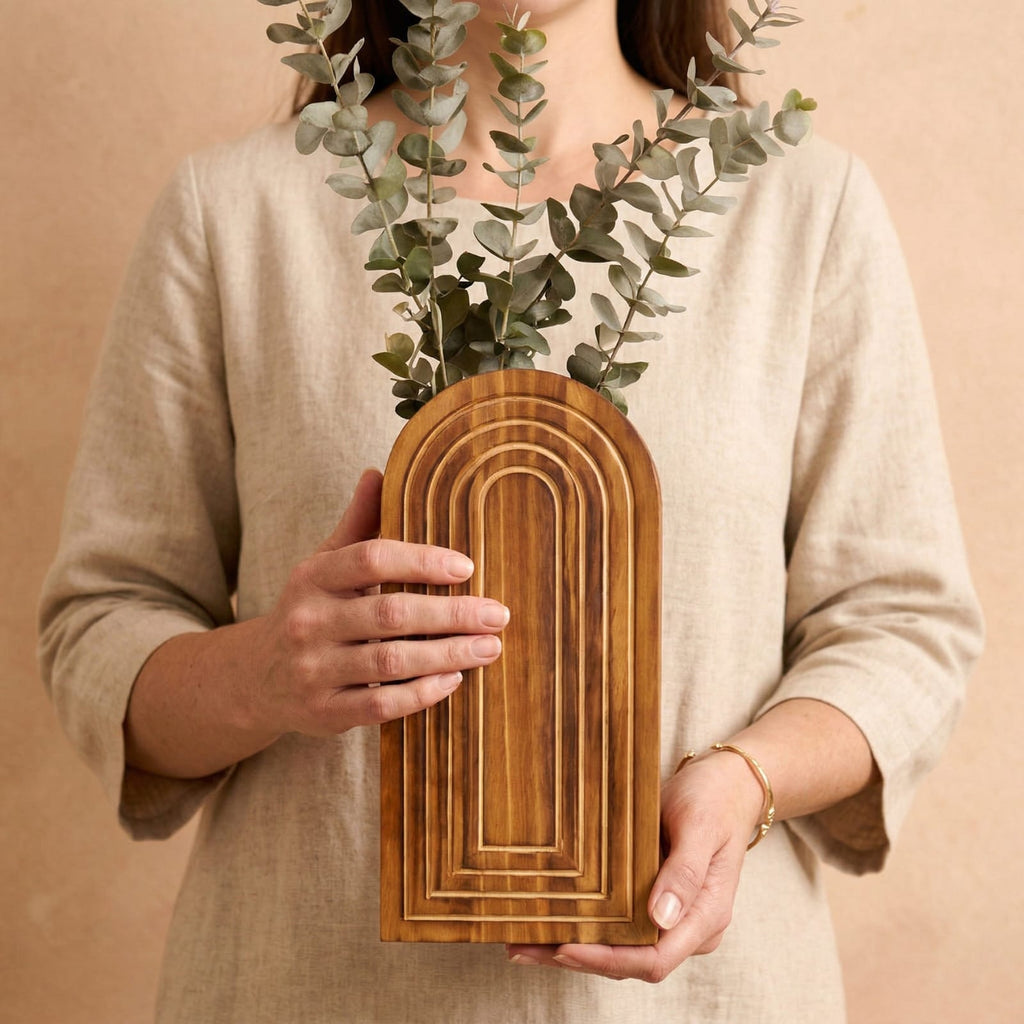 Vase mural bohème en bois (à l'unité)