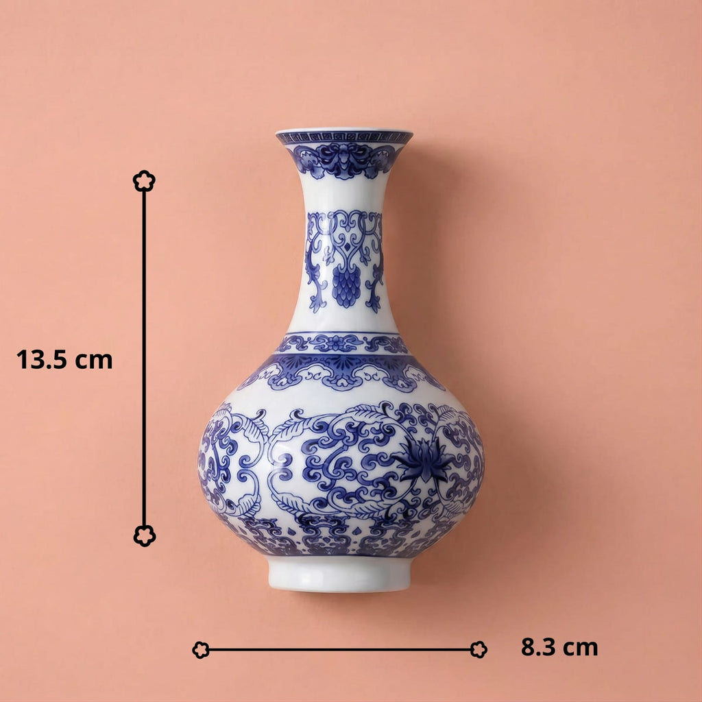 Vase mural chinois bleu et blanc en céramique
