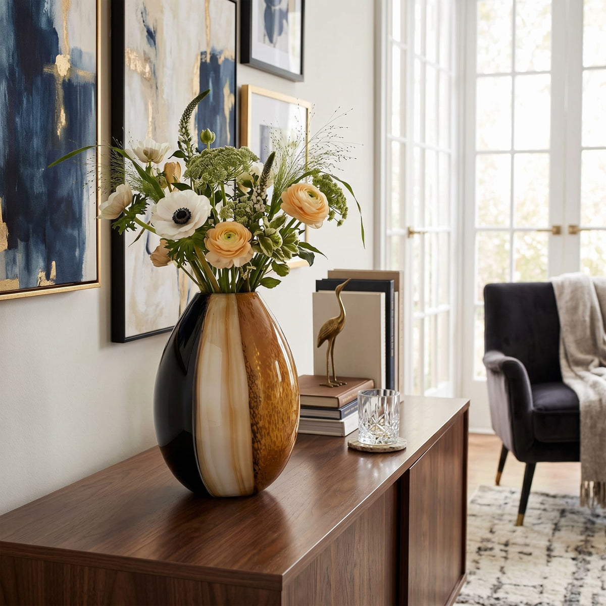 Vase Noir et Doré en Verre | La Galerie du Vase