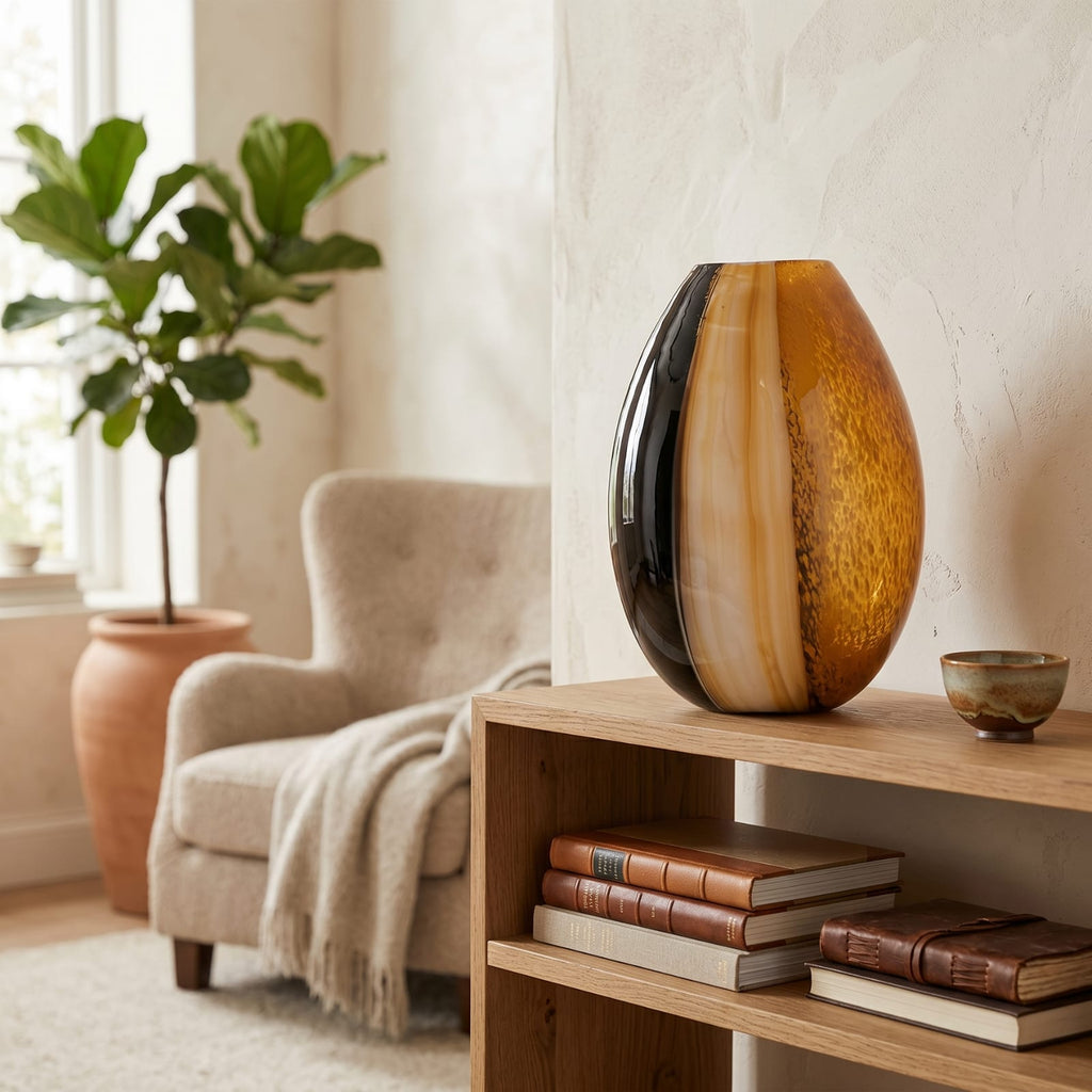 Vase Noir et Doré en Verre | La Galerie du Vase