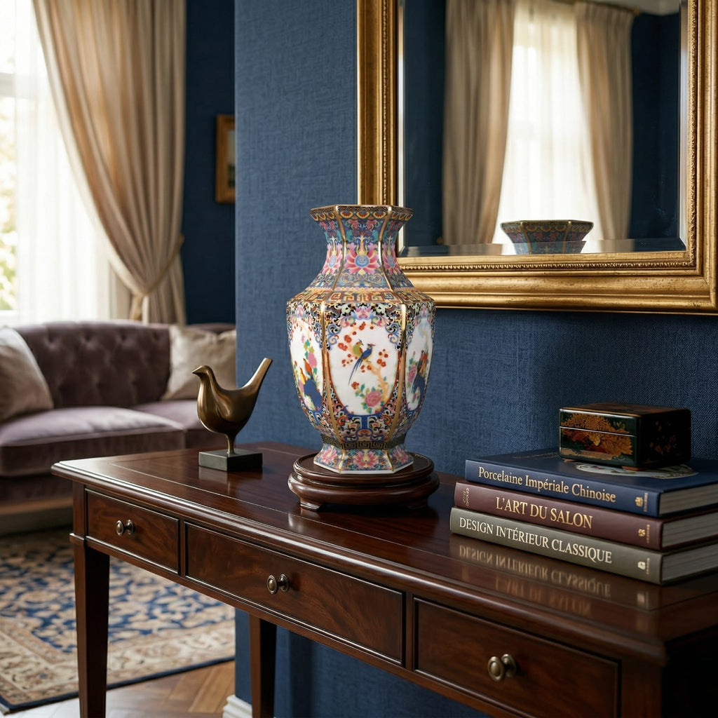 Vase rare chinois en porcelaine émaillée