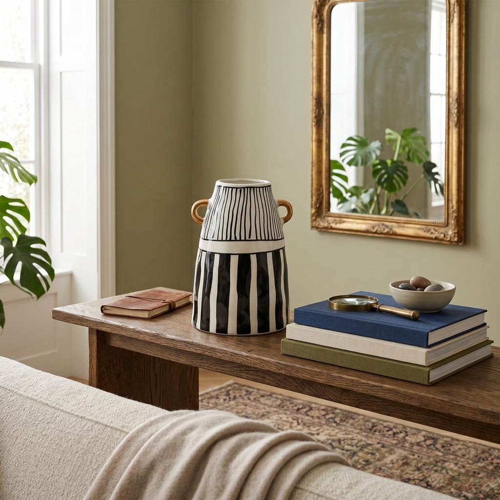 Vase Rayé Noir et Blanc en Céramique