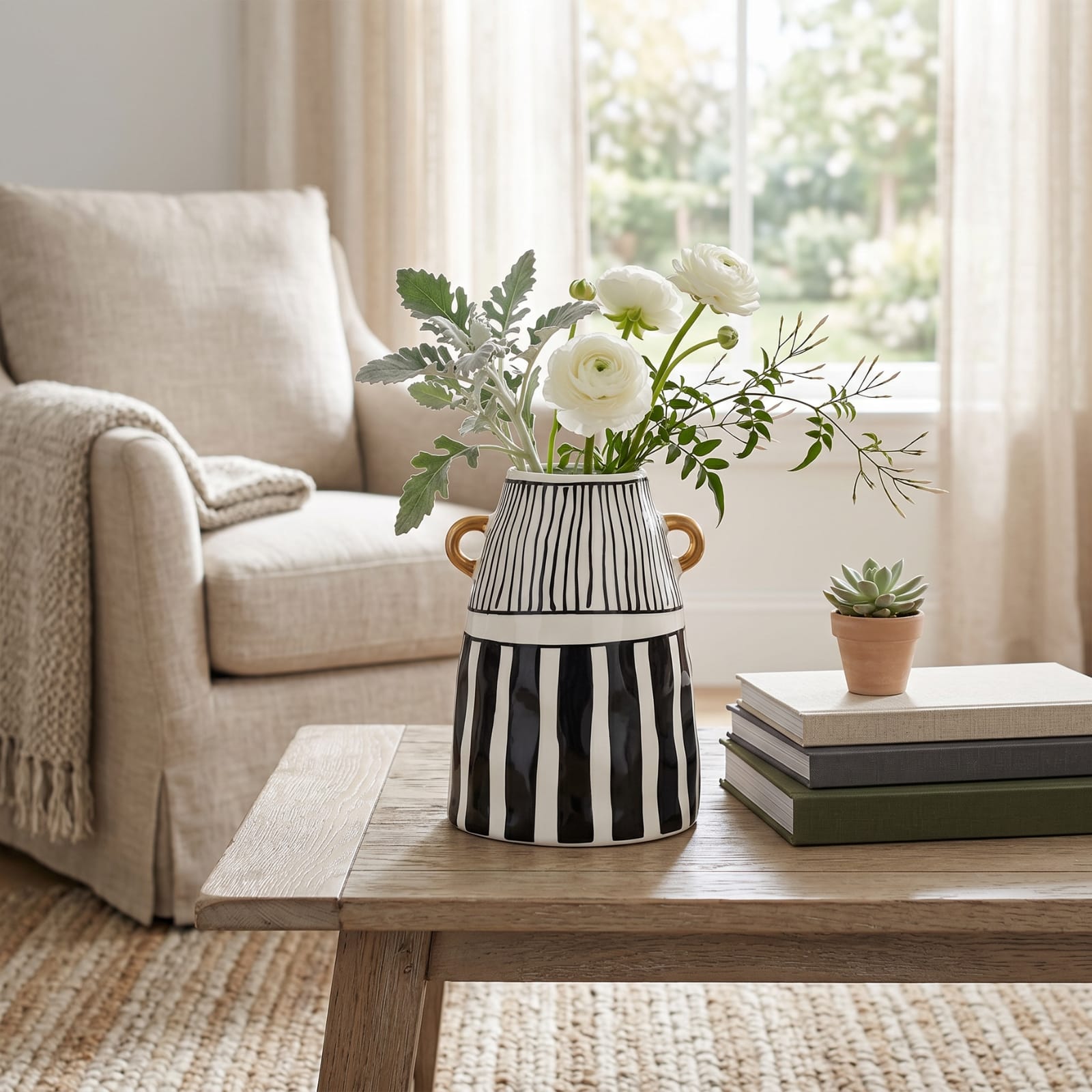 Vase Rayé Noir et Blanc en Céramique Image