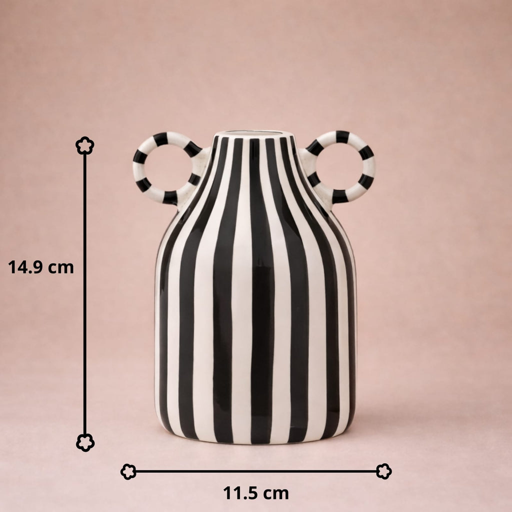 Vase rayé noir et blanc​ | Vase décoratif moderne