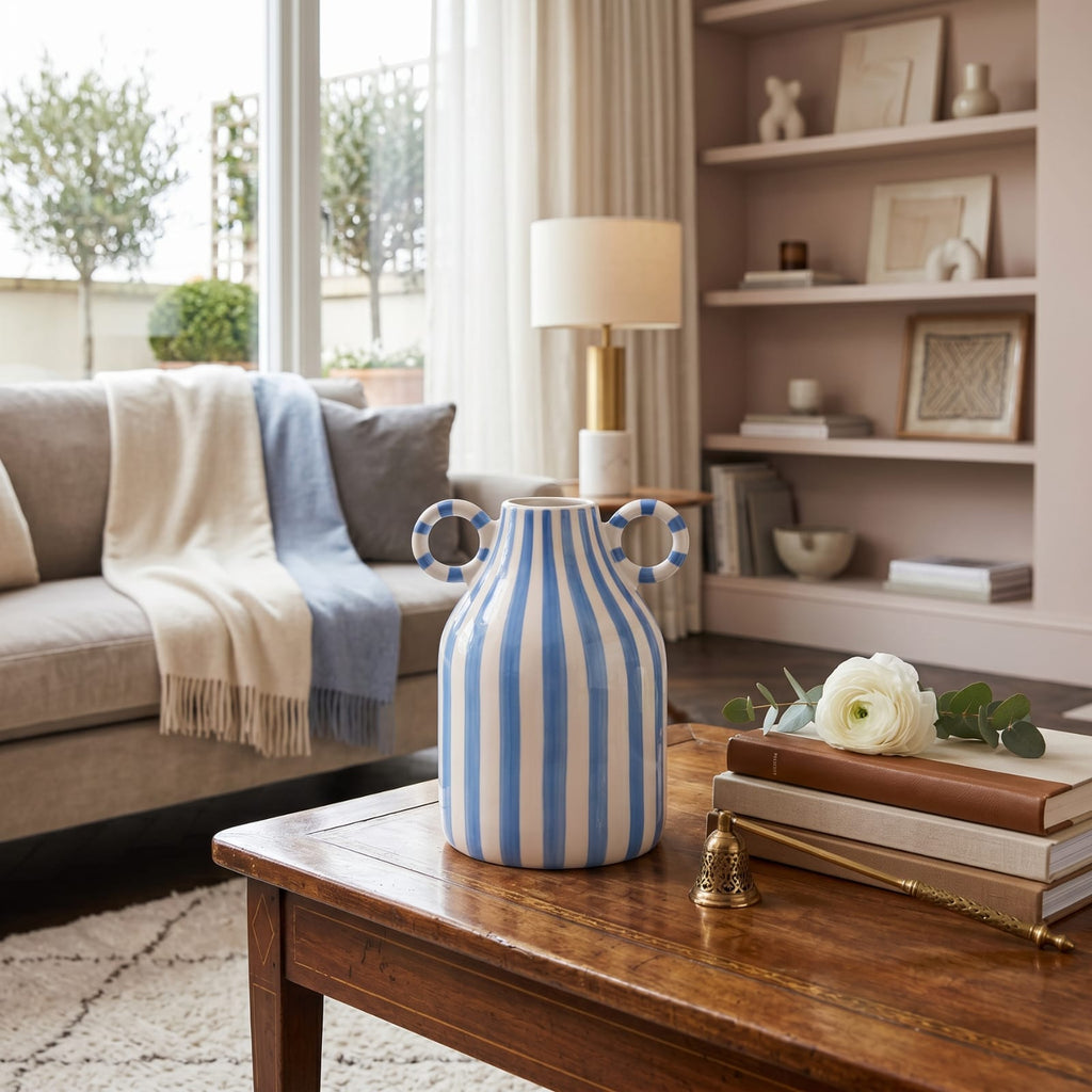 Vase rayé noir et blanc​ | Vase décoratif moderne