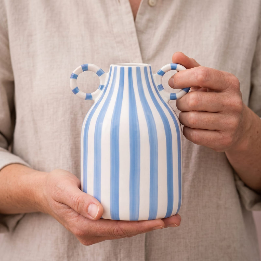 Vase rayé noir et blanc​ | Vase décoratif moderne