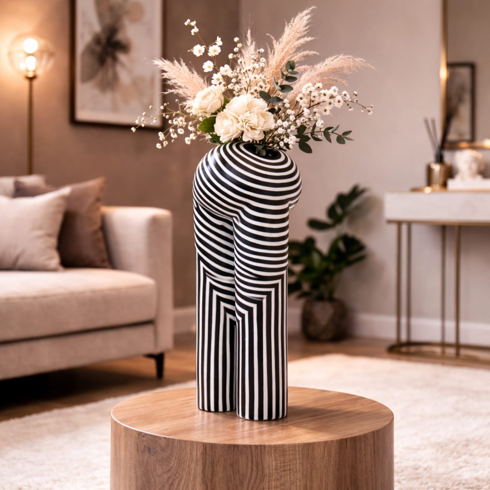 Vase résine rayé noir et blanc Image