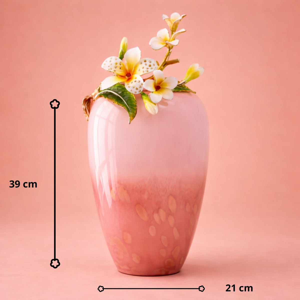 Vase rose en verre émaillé de luxe avec ornements