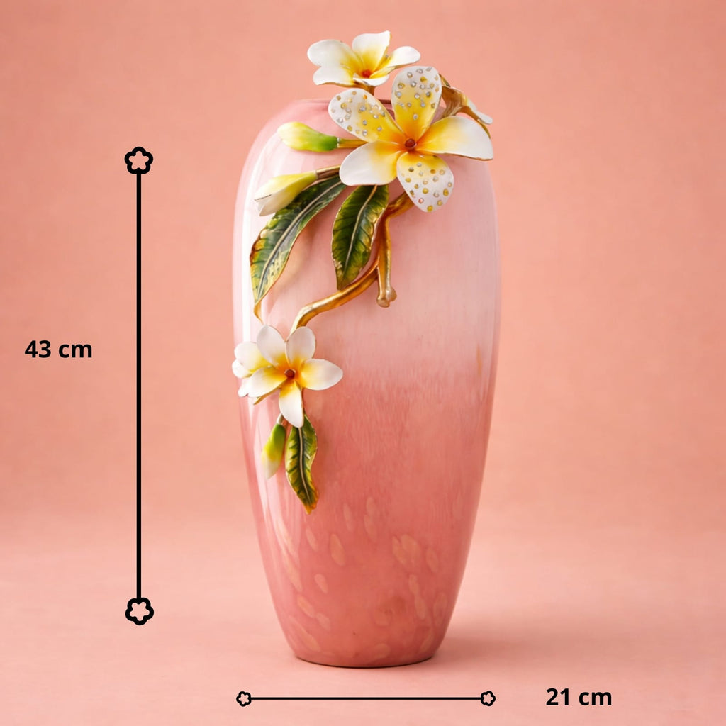 Vase rose en verre émaillé de luxe avec ornements