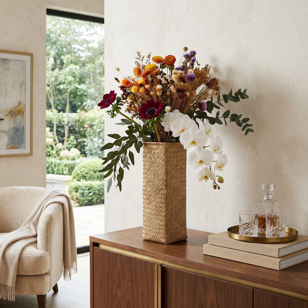 Vase tressé à la main en rotin