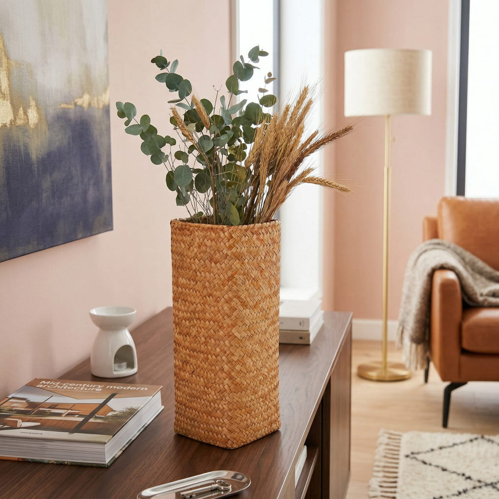 Vase tressé à la main en rotin