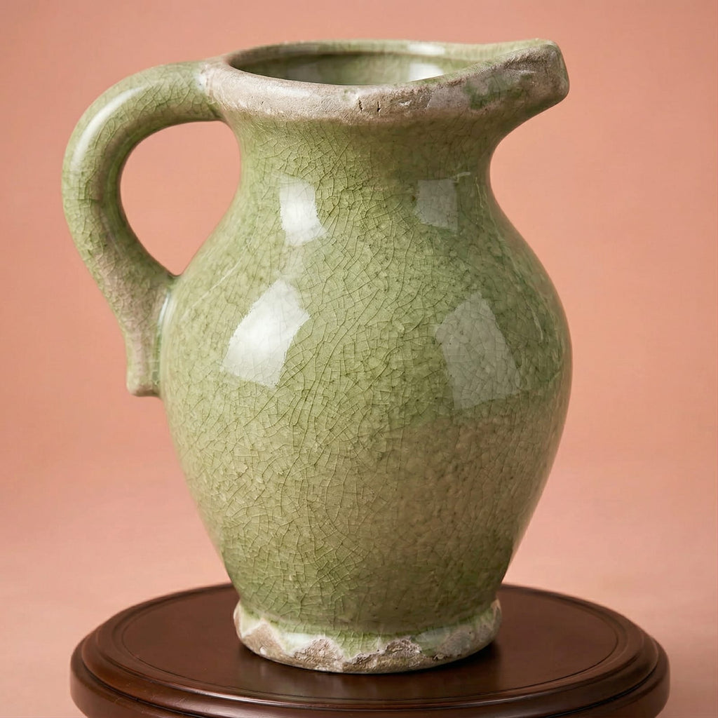 Vase vert en céramique à anse
