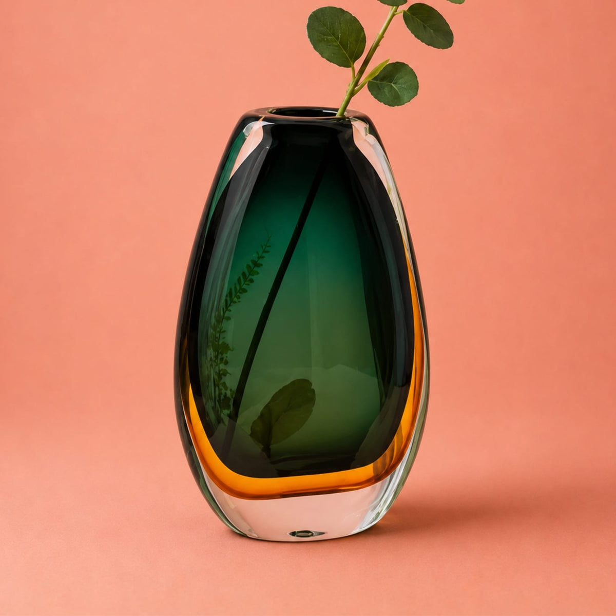 Vase Vert et Ambre en Verre Dégradé | La Galerie du Vase
