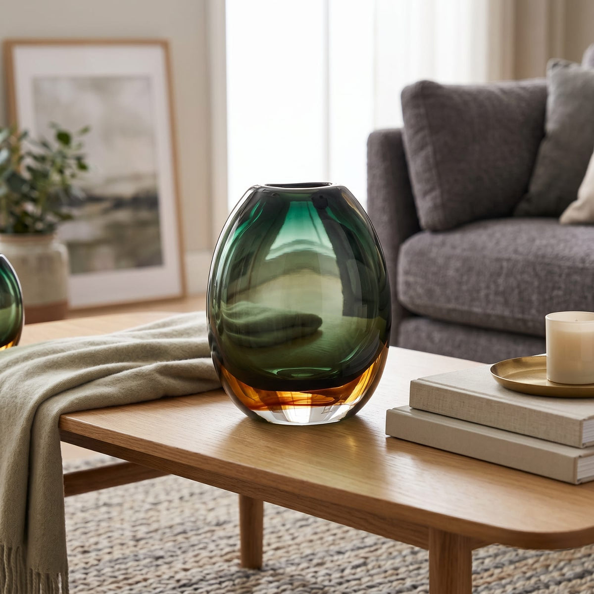 Vase Vert et Ambre en Verre Dégradé | La Galerie du Vase