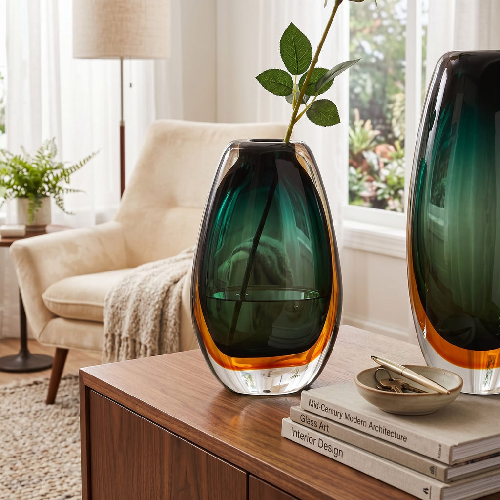 Vase Vert et Ambre en Verre Dégradé | La Galerie du Vase