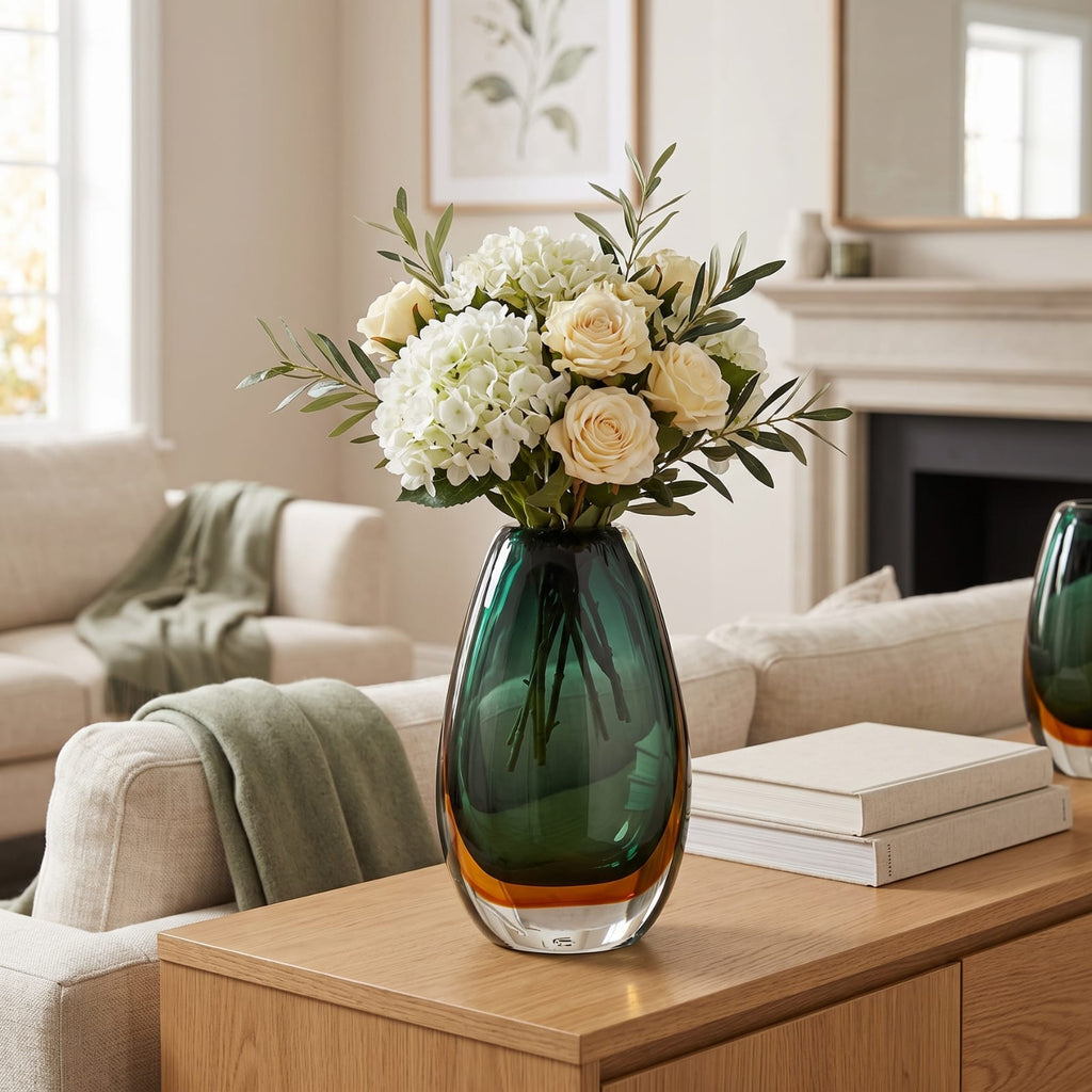 Vase Vert et Ambre en Verre Dégradé | La Galerie du Vase